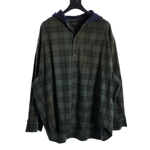 BLCGBGiacca camicia con cappuccio in flanella scozzese verde Balenciaga