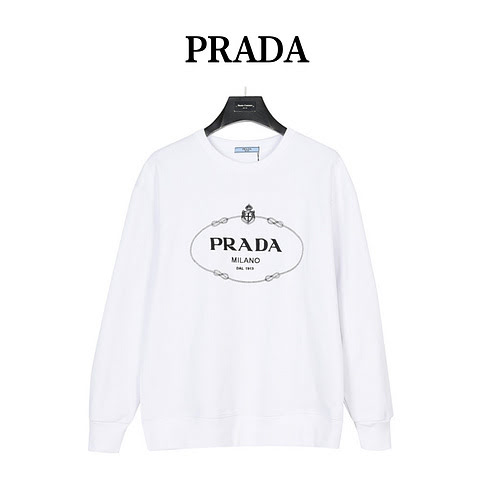 PradaFelpa girocollo in cotone con logo classico ricamato Prada