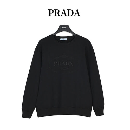 PradaFelpa girocollo in cotone con logo classico ricamato Prada