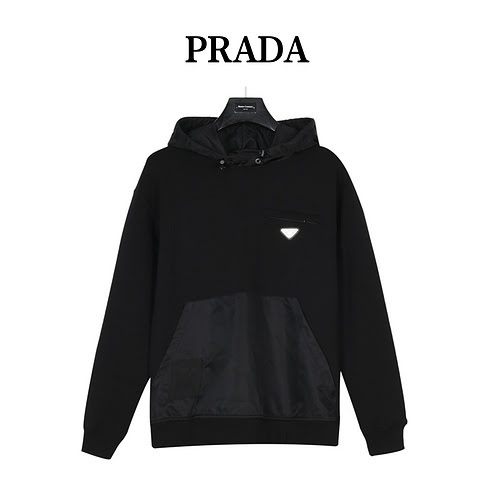 PradaFelpa Prada 23Fw in nylon patchwork con cappuccio