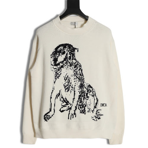 Maglione girocollo CD Dior 23FW con schizzo di cucciolo