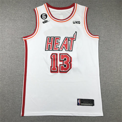Heat No. 13 Adebayo classic retro white basketball jersey with 6 logo