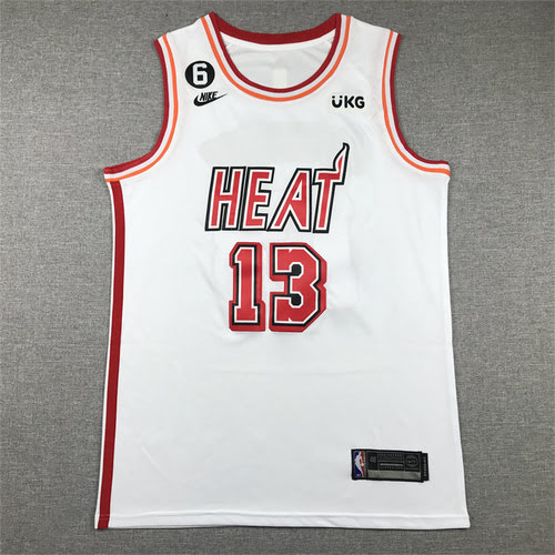 Maglia da basket bianca retrò Heat No 13 Adebayo con 6 logo