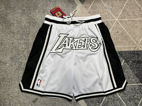 Lakers white and black basketball shorts juston pocket version