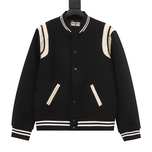 SLPYves Saint Laurent classica giacca con colletto da baseball in pelle