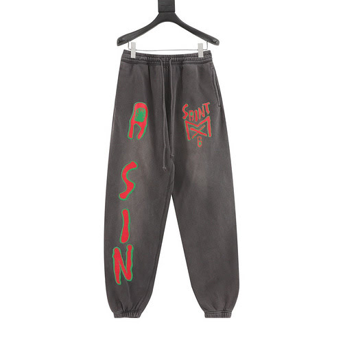 Pantaloni SAINTMICHAEL 23FW con stampa lettere MX6 rosse e verdi graffiti