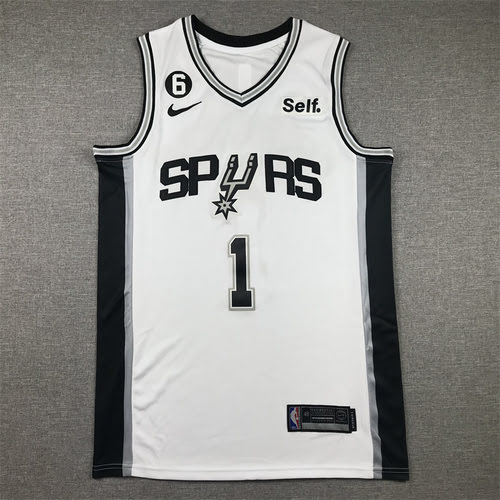 Spurs No. 1 Basketball Team Yama White Basketball Jersey with 6 Logo