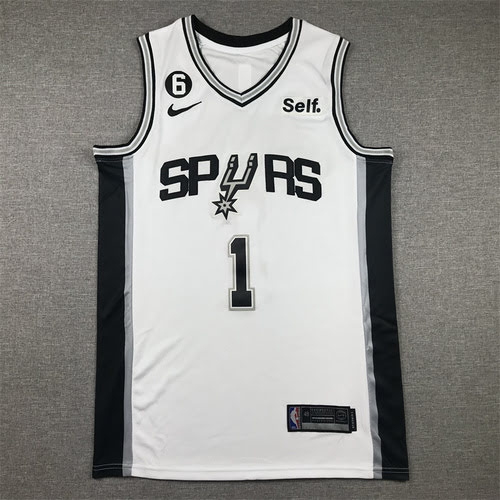 Maglia da basket bianca Spurs No 1 Basketball Team Yama con 6 logo