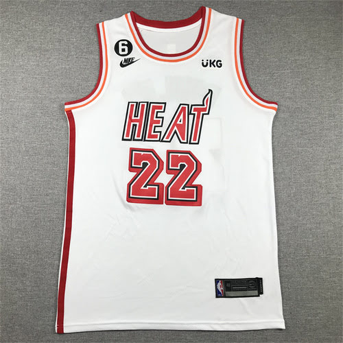 Maglia da basket bianca classica Heat No 22 Butler con 6 loghi