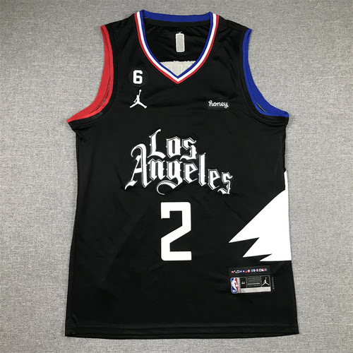 Clippers 2 Leonard black announcement version basketball jersey with 6 logo