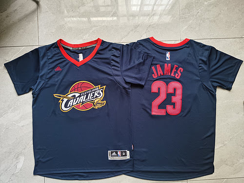 Maglia da basket Adidas a maniche corte blu scuro dei Cavaliers No 23 James