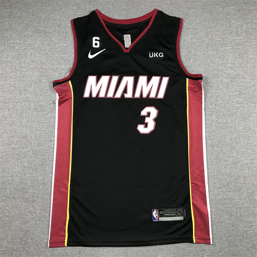 Heat No. 3 Wade regular black basketball jersey with 6 logo