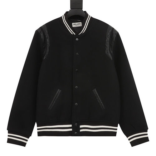 SLPYves Saint Laurent classica giacca con colletto da baseball in pelle