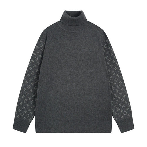 Maglia LV a collo alto in cashmere con maniche jacquard