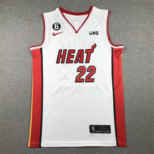 Heat No. 22 Butler regular white basketball jersey with 6 logo