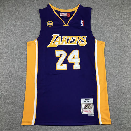 60th Anniversary Lakers 24 Kobe Mitchell Retro Purple V-Neck Basketball Jersey