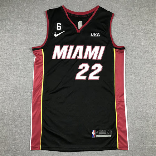 Maglia da basket nera regolare Heat No 22 Butler con 6 loghi