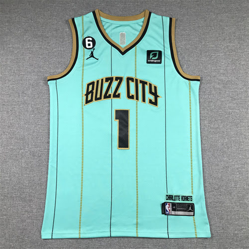 Hornets No. 1 Ball Light Green Striped New Basketball Jersey Generation 6 Standard