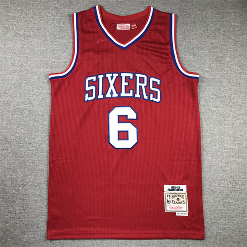 76ers No. 6 Irving retro red MN Mitchell basketball jersey