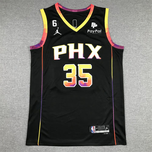 Suns No. 35 Durant announcement black basketball jersey with 6 logo