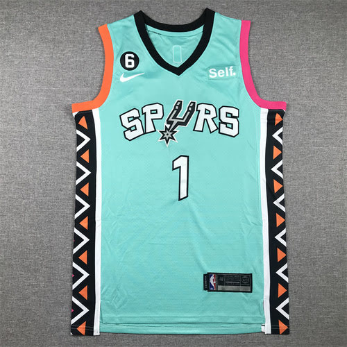 23 season Spurs No. 1 junior class Yama City version green basketball jersey with 6 logo