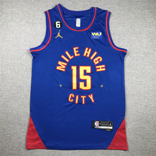 23rd season Nuggets No. 15 Jokic blue announcement version basketball jersey with 6 logo