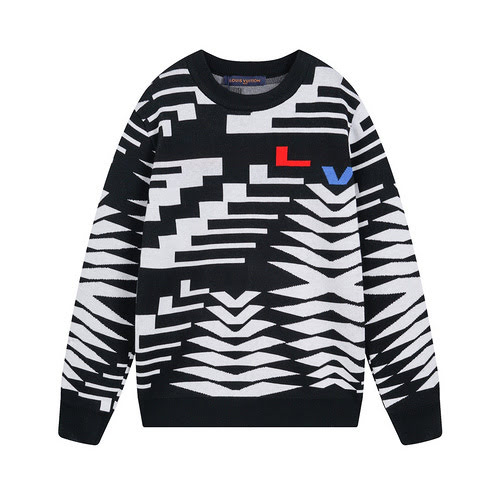 LV2023FW nuovo maglione da uomo bianco e nero tessitura jacquard pura lana maglione girocollo a mani