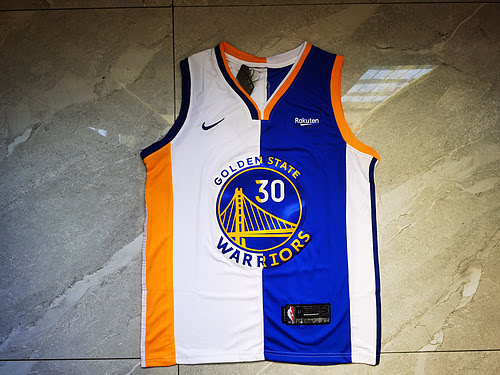 Warriors 30 Curry Blue and White Colorblock Basketball Jersey