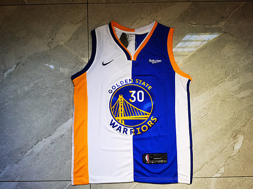 Maglia da basket Warriors 30 Curry colorblock blu e bianca