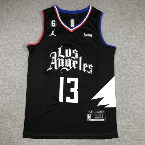 Maglia da basket Clippers 13 George versione annuncio nera con 6 logo