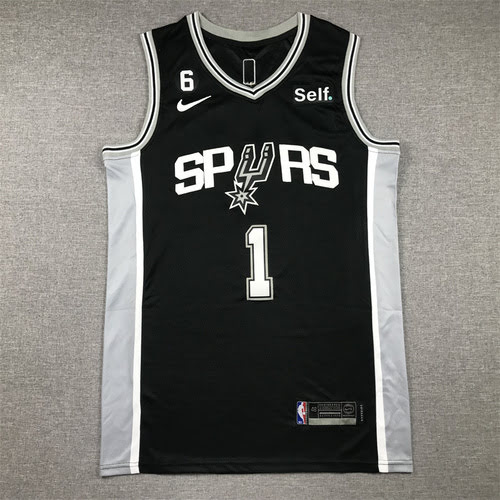 Spurs No. 1 Wenban Yama black basketball jersey with 6 logo