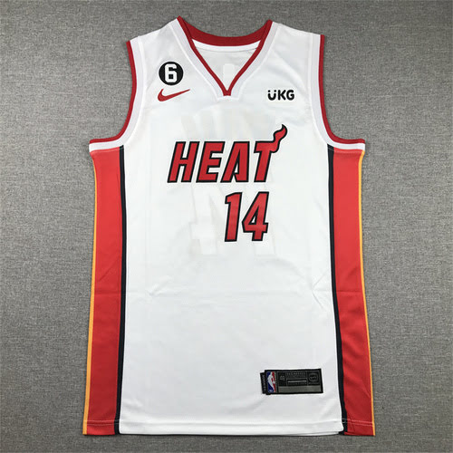Heat 14 Hiero regular white basketball jersey with 6 logo