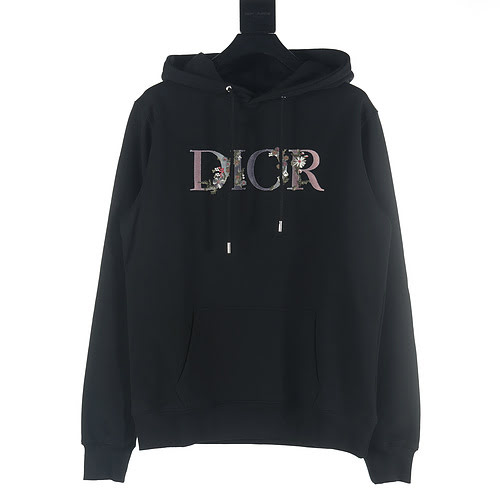 Felpa con cappuccio ricamata con lettera floreale sfumata Dior CD 22Fw