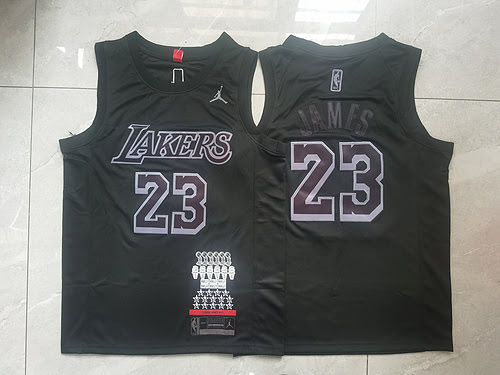 James No. 23 MVP Lakers black basketball jersey