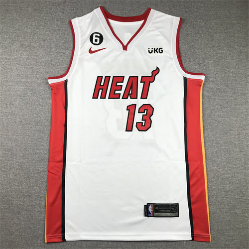 Maglia da basket bianca regolare Heat No 13 Adebayo con 6 logo