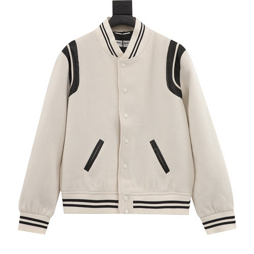 Giacca SLPSaint Laurent in pelle bianca con colletto da baseball