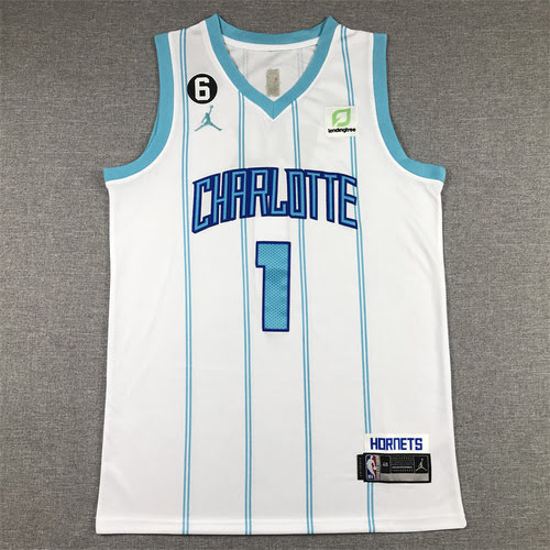 Hornets No. 1 Ball new white basketball jersey with 6 logo