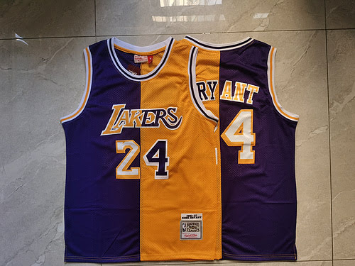 Lakers 24 Kobe Bryant purple and yellow color matching basketball uniforms