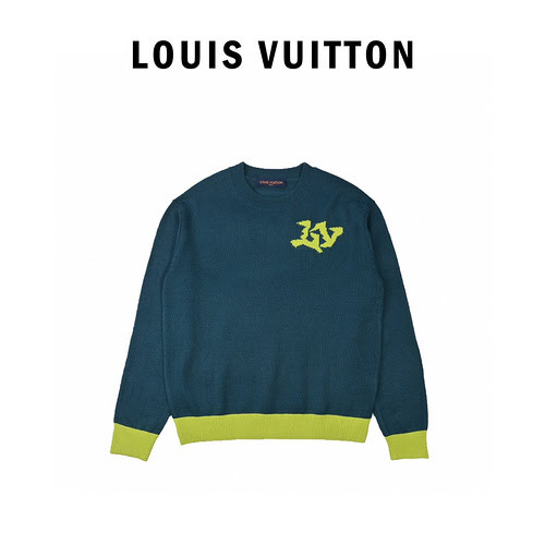 Maglia Louis Vuitton LV 2022FW color block logo giallo fluo