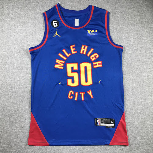 Maglia da basket versione annuncio blu dei Nuggets No 50 Gordon della 23a stagione con 6 logo