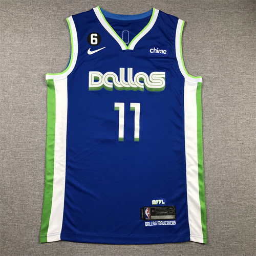 Maglia da basket Mavericks No 11 Irving versione blu città con 6 loghi per la 23a stagione