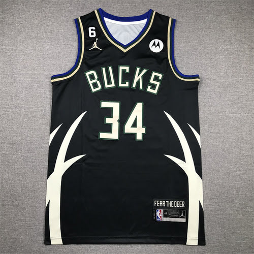 23rd season Bucks 34 Antetokounmpo black announcement version basketball jersey