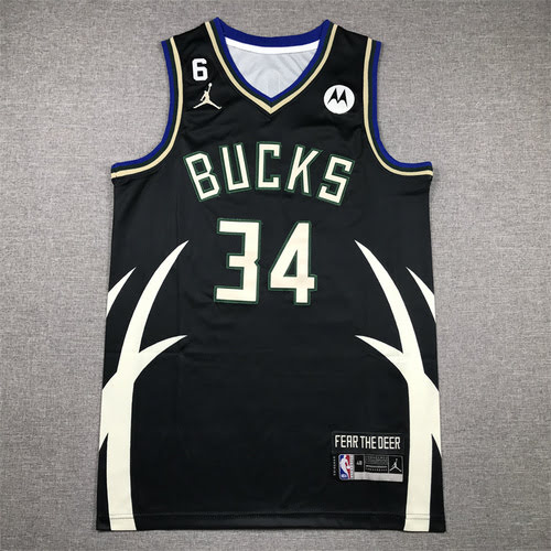 Maglia da basket versione annuncio nera dei Bucks 34 Antetokounmpo della 23a stagione