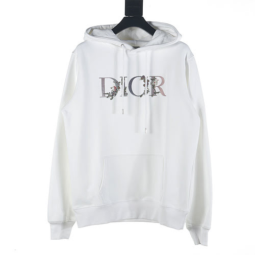 Felpa con cappuccio ricamata con lettera floreale sfumata Dior CD 22Fw