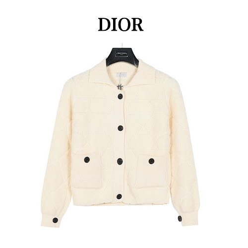 Giacca cardigan con morbida stampa cerosa e ricamo Dior CD a rombi