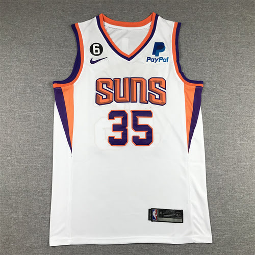 Suns No. 35 Durant white basketball jersey with 6 logo