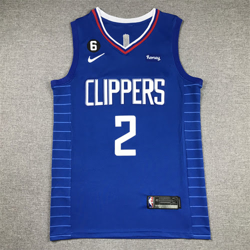 Clippers 2 Leonard blue basketball jersey with 6 logo