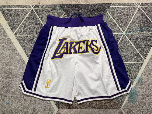 Lakers white and purple basketball shorts juston pocket version