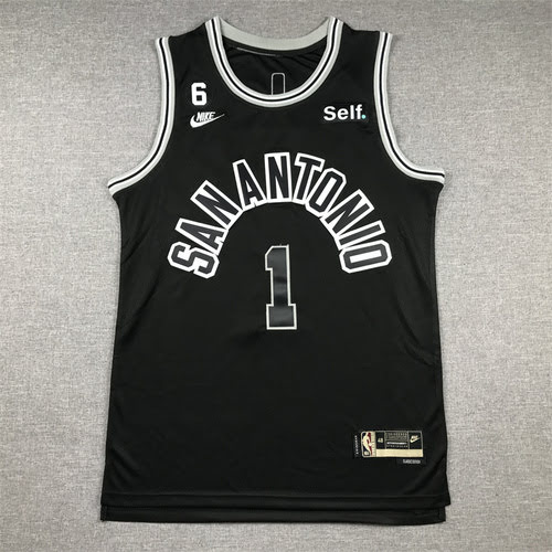 Spurs 1 Wenban Yama classic retro black basketball jersey with 6 logo