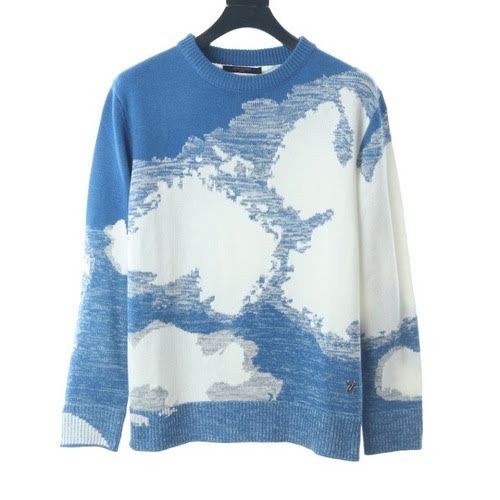 Maglione jacquard Louis Vuitton LV blu cielo e nuvole bianche